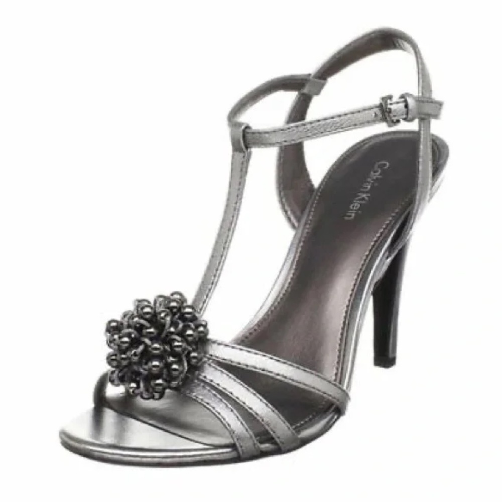 Like new! Calvin Klein Ankle T- Strap Beaded Heels. Size 8.5. Stunning 🤩